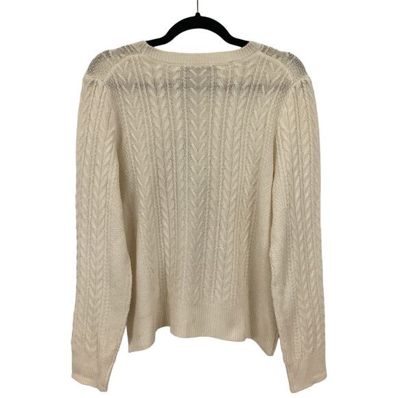 Jenni Kayne Crop Cable Knit Crewneck Sweater In Ivory Size Large - Picture 4 of 11